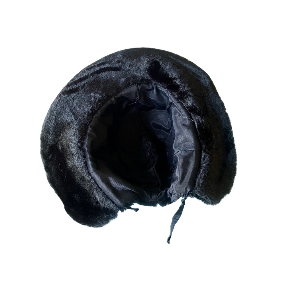 Vintage Faux Fur Trapper Hat Black Ushanka Ear Flap Winter Cap Women One Size